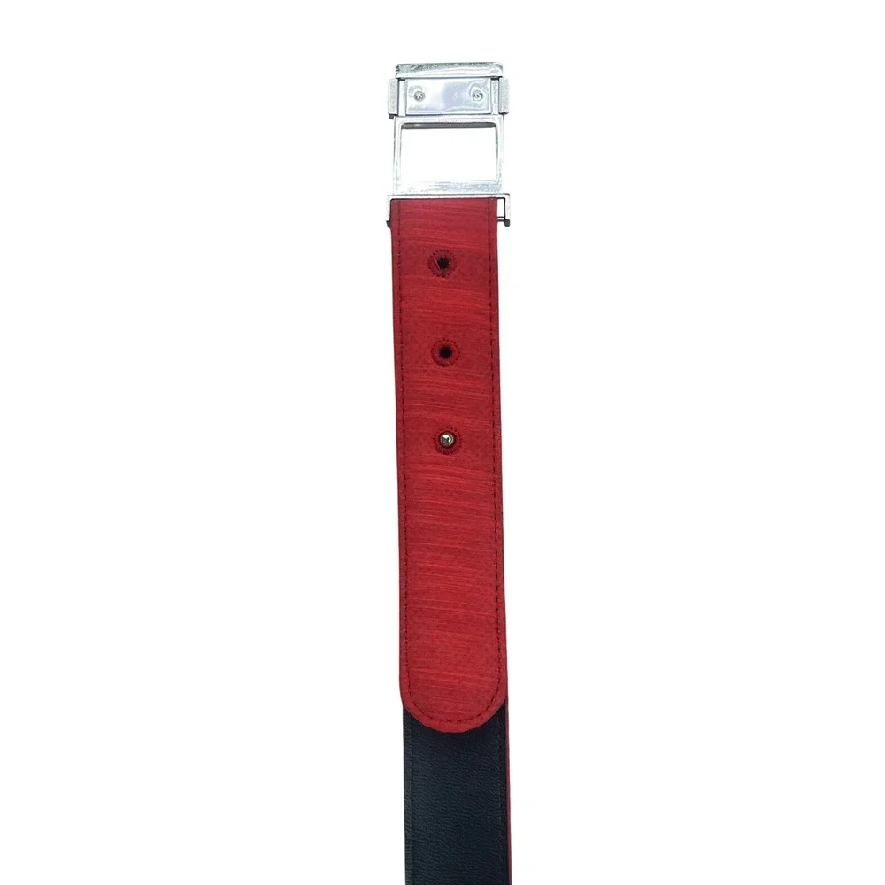 Red Textured Fabric Belt Silver Seatbelt Buckle Y2K Style Small